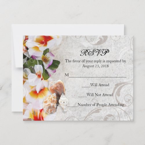 Plumeria Orchid Lei in the Sand RSVP Beach Wedding
