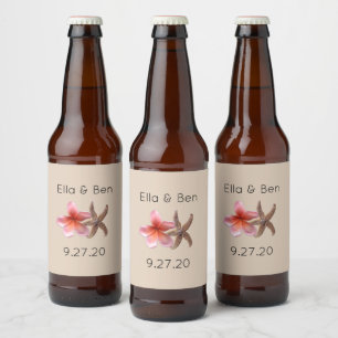 Plumeria Personalized Wedding Beer Bottle Labels