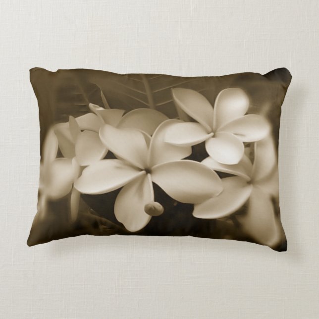 Plumeria Sepia Decorative Pillow (Back)