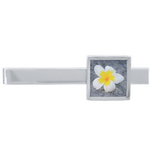 Plumeria Silver Finish Tie Bar