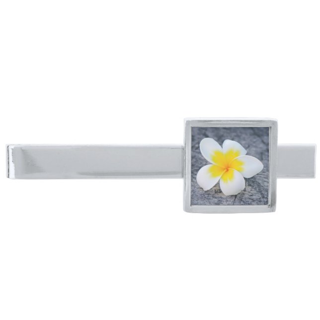 Plumeria Silver Finish Tie Bar (Front)