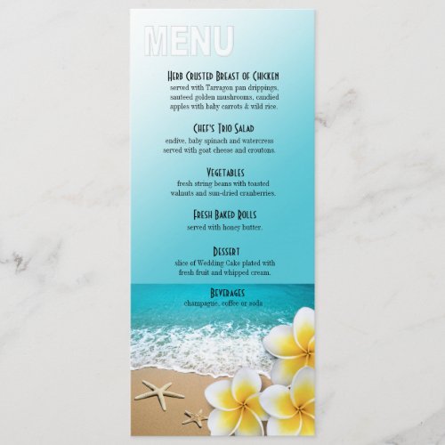 Plumeria Starfish Beach Dinner Menu