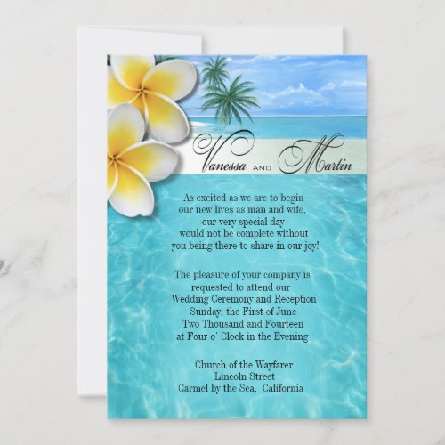 Plumeria Starfish Beach Hawaiian Wedding Invitation