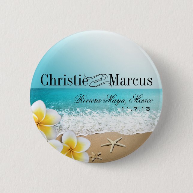 Plumeria Starfish Beach Tropical Hawaii Button (Front)