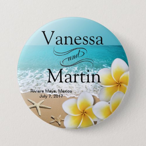 Plumeria Starfish Beach Tropical Hawaii Button