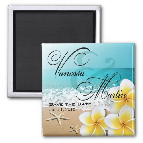 Plumeria Starfish Beach Tropical save the date Magnet