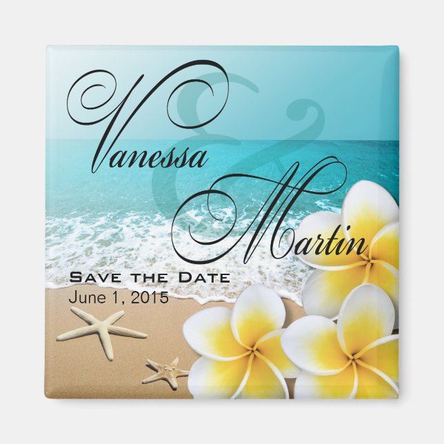 Plumeria Starfish Beach Tropical save the date Magnet (Front)