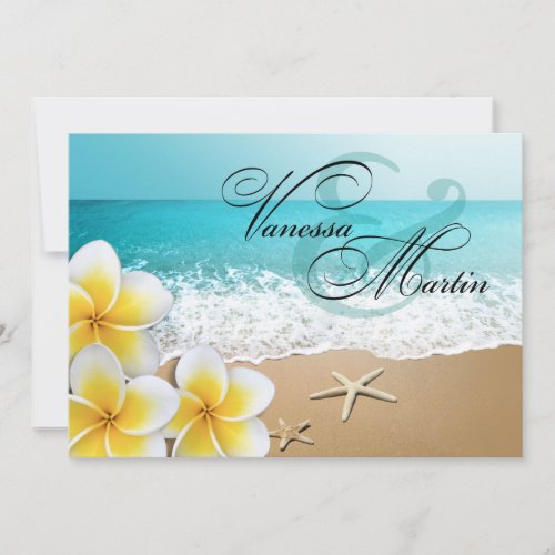 Plumeria Starfish Beach Tropical Wedding Invitation