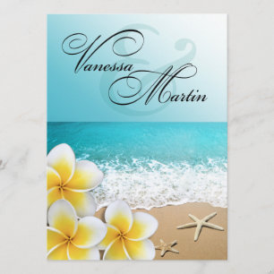 Plumeria Starfish Beach Tropical Wedding Invitation