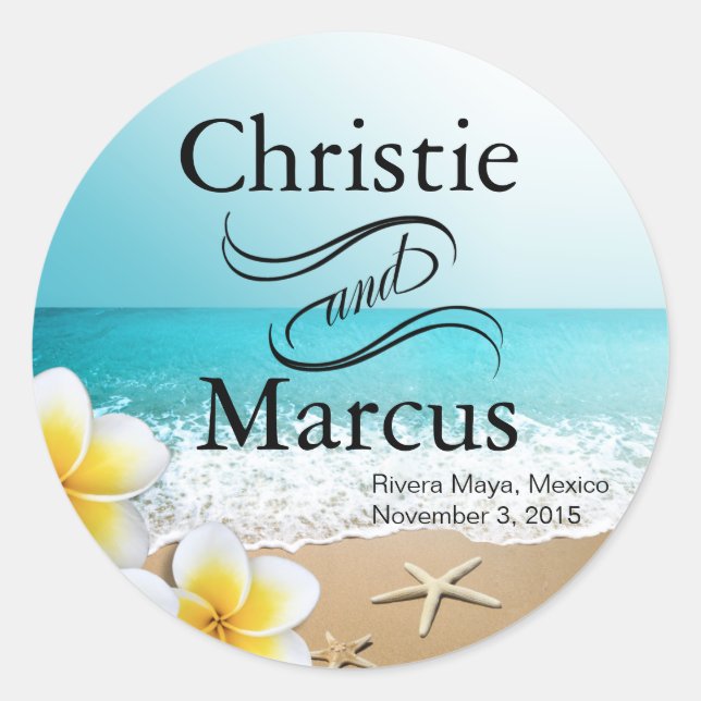 Plumeria Starfish Hawaii Beach Classic Round Sticker (Front)