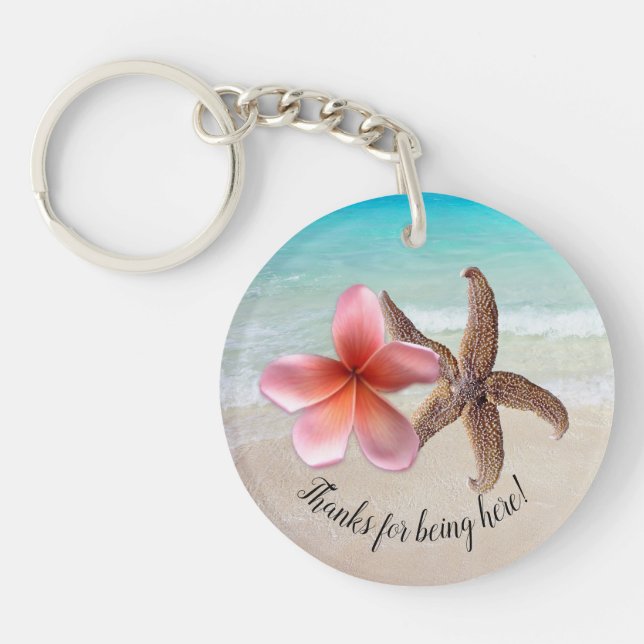 Plumeria Starfish Thank You Guests Favor Keychain (Front)