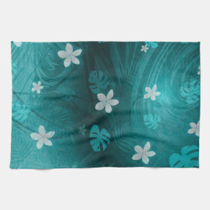 Plumeria turqouise tropical print towel