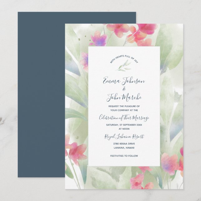 Plumeria Water Color Invitation (Front/Back)
