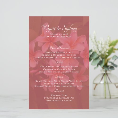 Plumeria Wedding Menu Template Burgundy