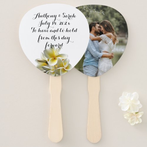 Plumeria Wedding Saying Photo Template Hand Fan