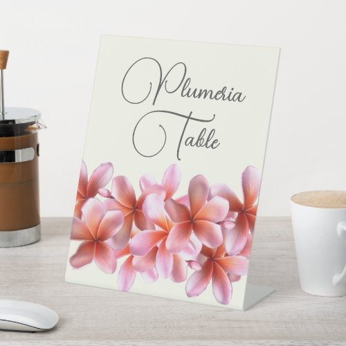 Plumeria Wedding Table Number or Name Pedestal Sign