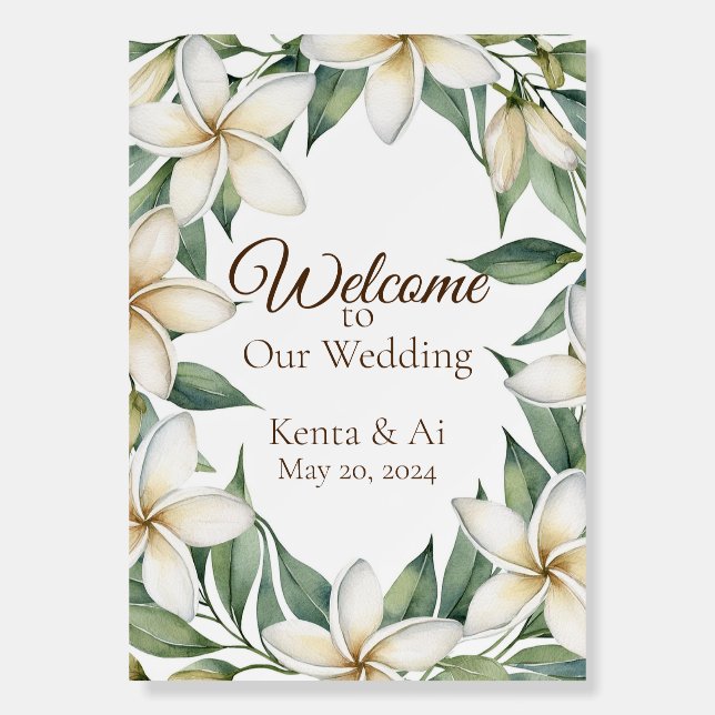  Plumeria Wedding Welcome Sign Foam Board (Front)