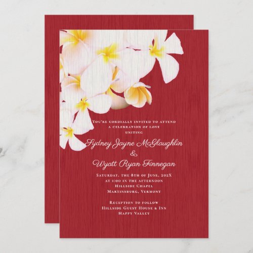 Plumeria Wood Rustic Hawaiian Flowers Wedding Invitation