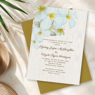 Plumeria Wood Rustic Hawaiian Flowers Wedding Invitation