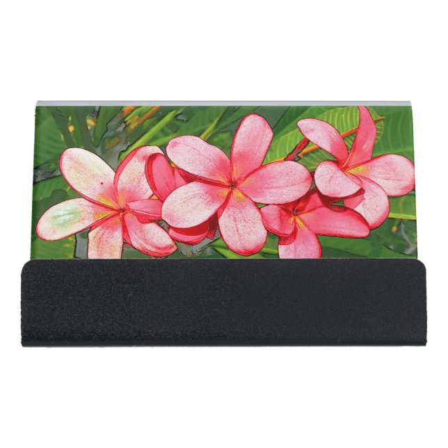 Plumerias pink   desk business card holder (Front)