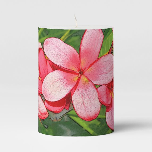 Plumerias pink  pillar candle (Front)