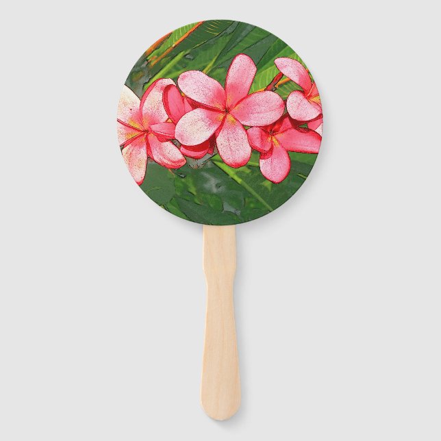 Plumerias pink  white cotton face mask hand fan (Front)