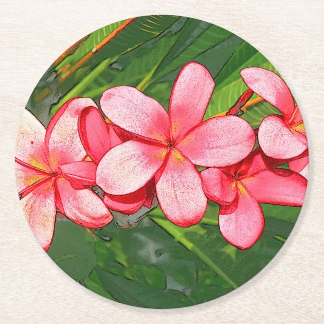 Plumerias Round Paper Coaster (Front)