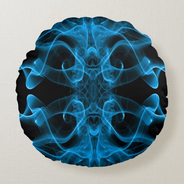 Plumes of Blue Smoke on black Round Pillow (Front)