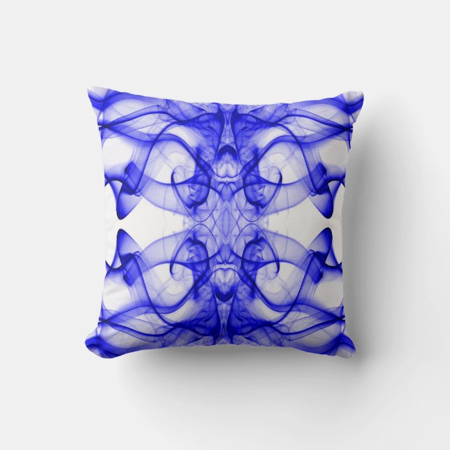 Plumes of Blue Smoke on white Throw Pillow (Front)