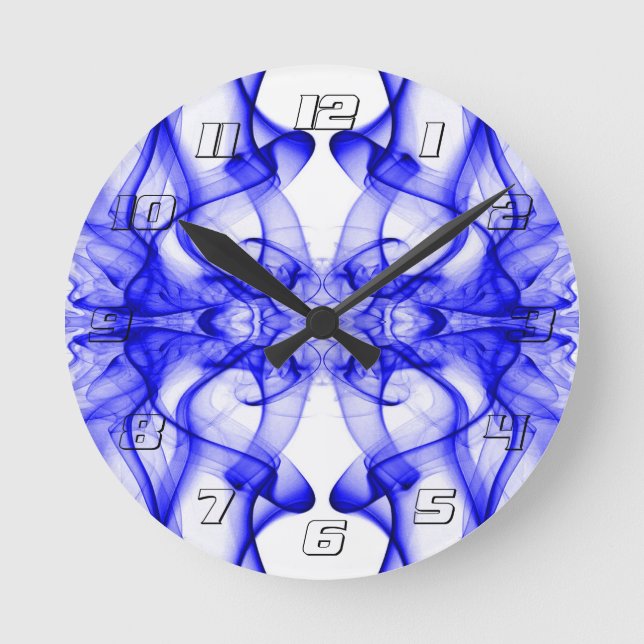 Plumes of Blue Smoke on white with Numbers Round Clock (Front)