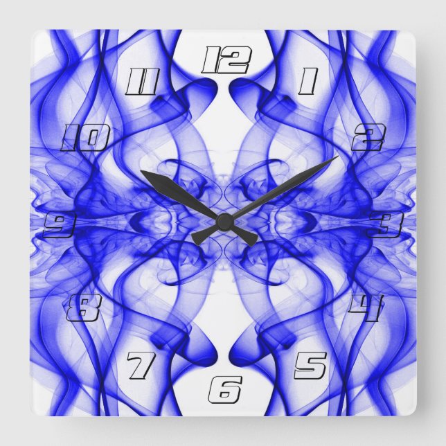 Plumes of Blue Smoke on white with Numbers Square Wall Clock (Front)