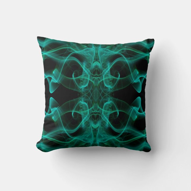 Plumes of Green Smoke on Black Throw Pillow (Front)