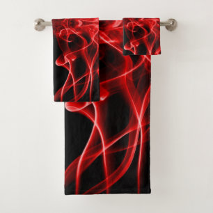 Plumes of Red Smoke on Black Bath Towel Set