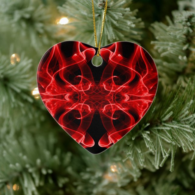 Plumes of Red Smoke on Black Ceramic Ornament (Tree)