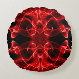 Plumes of Red Smoke on Black Round Pillow