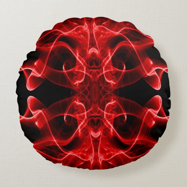 Plumes of Red Smoke on Black Round Pillow (Front)