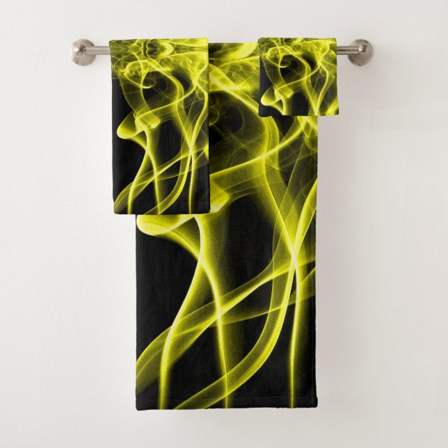 Plumes of Yellow Smoke on Black Bath Towel Set (Insitu)