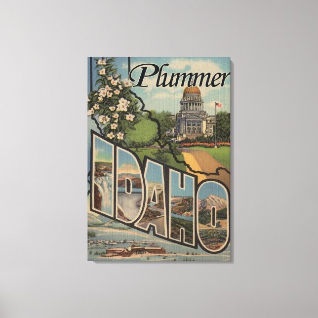 Plummer, Idaho - Large Letter Scenes Canvas Print (Front)