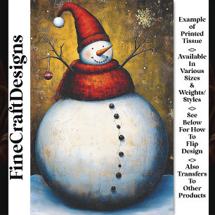 Plump Round Happy Jolly Snowman BA7 Decoupage Tissue Paper
