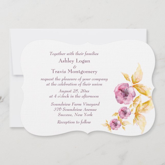 Plumrose Watercolor Wedding Invitations (Front)