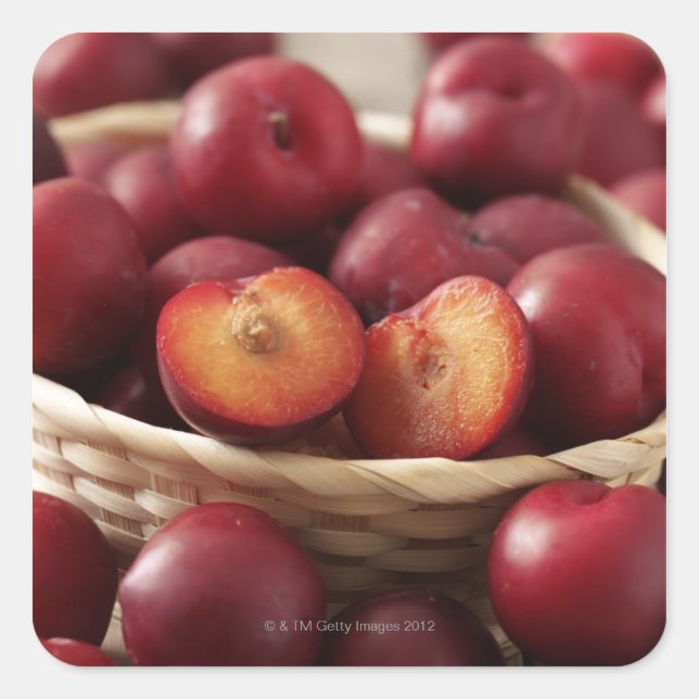 Plums in basket square sticker (Front)