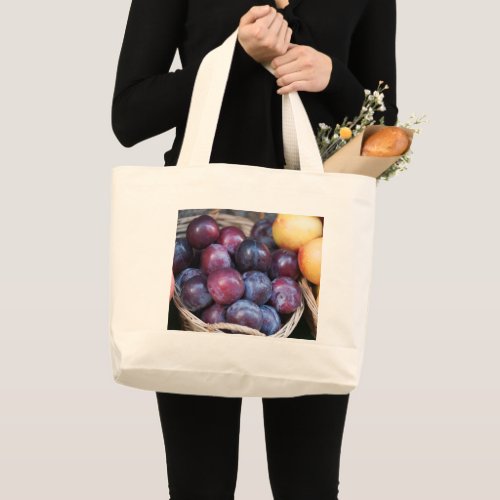 plums in the basket large tote bag