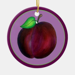 Plums Ripe Summer Purple Plum Fruit Illustration Ceramic Ornament