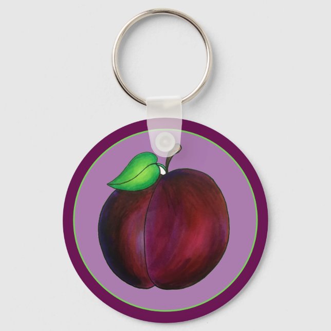 Plums Ripe Summer Purple Plum Fruit Illustration Keychain (Front)