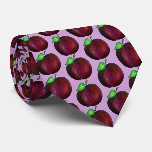 Plums Ripe Summer Purple Plum Fruit Print Neck Tie (Rolled)