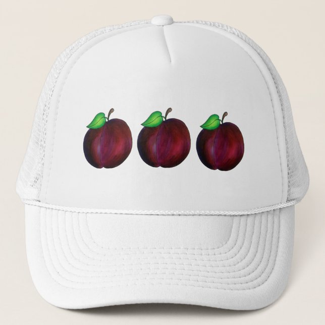 Plums Ripe Summer Purple Plum Fruit Print Trucker Hat (Front)