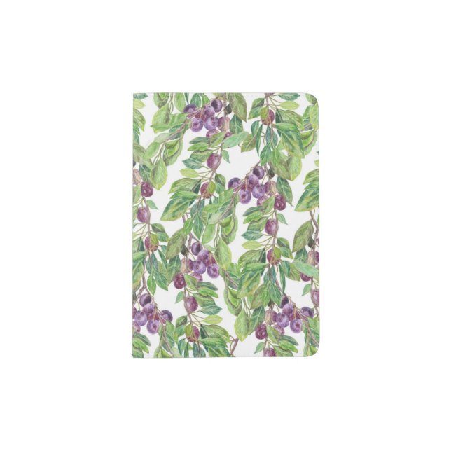 Plums watercolor pattern passport holder (Front)