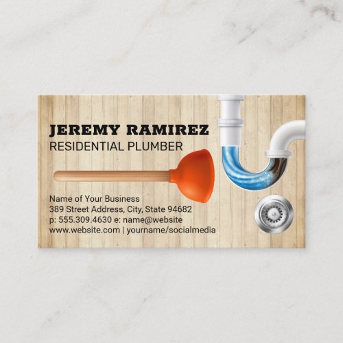Plunger and Clogged Pipes Drain Business Card