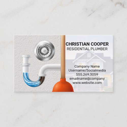 Plunger and Drain  Clogged Pipes Business Card