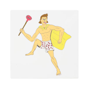 plunger and underwear guy metal print